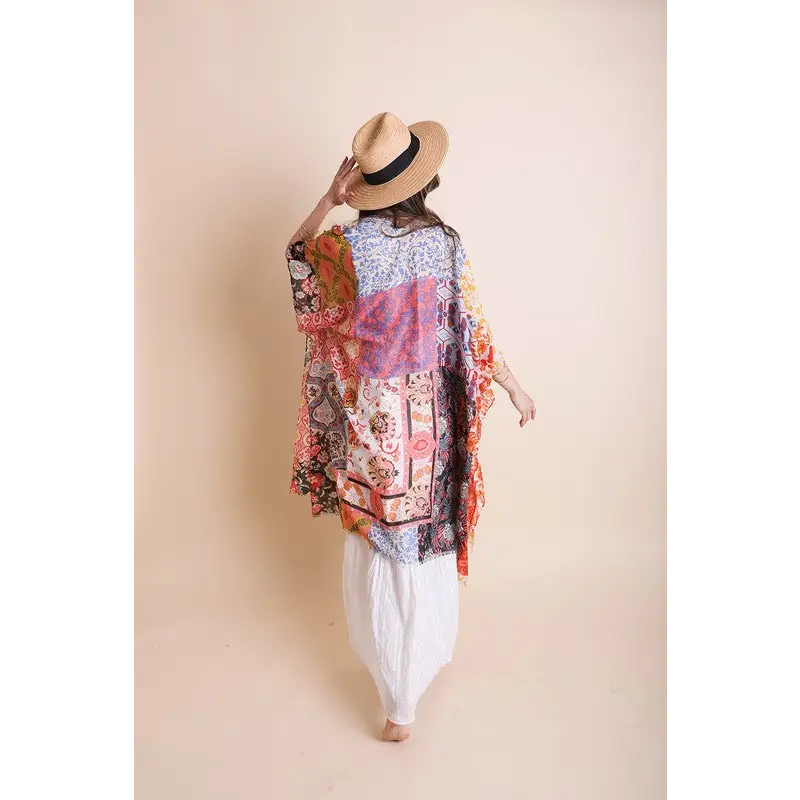 Boho Floral Patchwork Kimono Kimono Cardigan