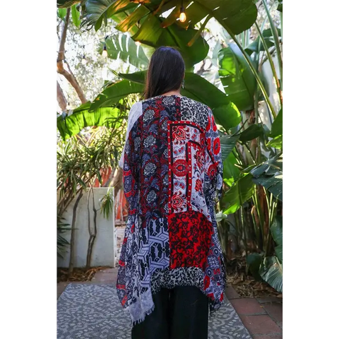 Boho Floral Patchwork Kimono Kimono Cardigan