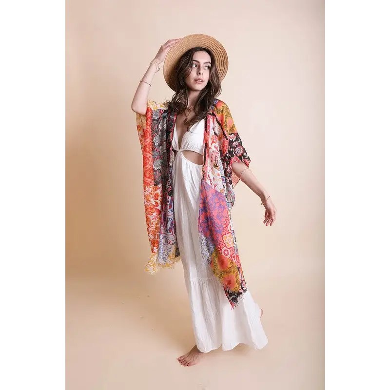 Boho Floral Patchwork Kimono Kimono Cardigan