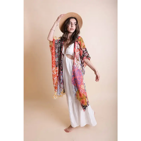 Boho Floral Patchwork Kimono Kimono Cardigan