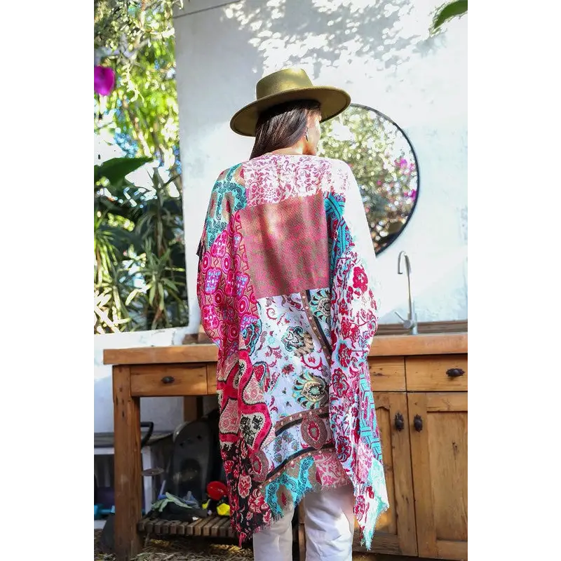 Boho Floral Patchwork Kimono Kimono Cardigan