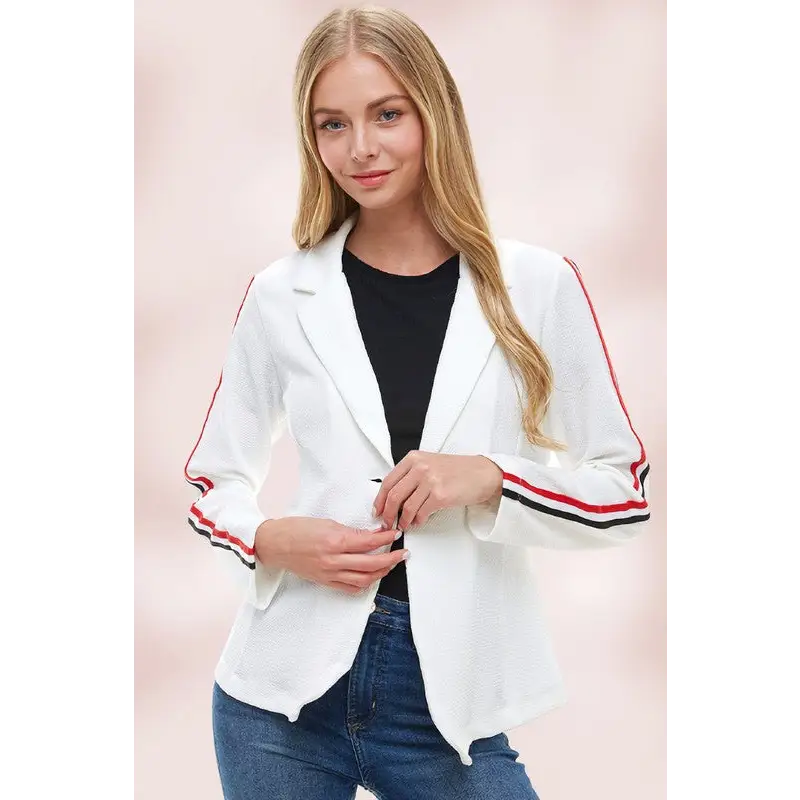 Bullet With Button and Stripe Tape Blazer Jacket Ivory Blazer