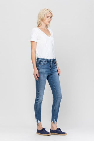 HIGH RISE ANKLE SKINNY HEM DETAILS Jeans