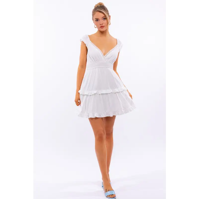 CAP SLEEVE RUFFLE MINI DRESS Dress