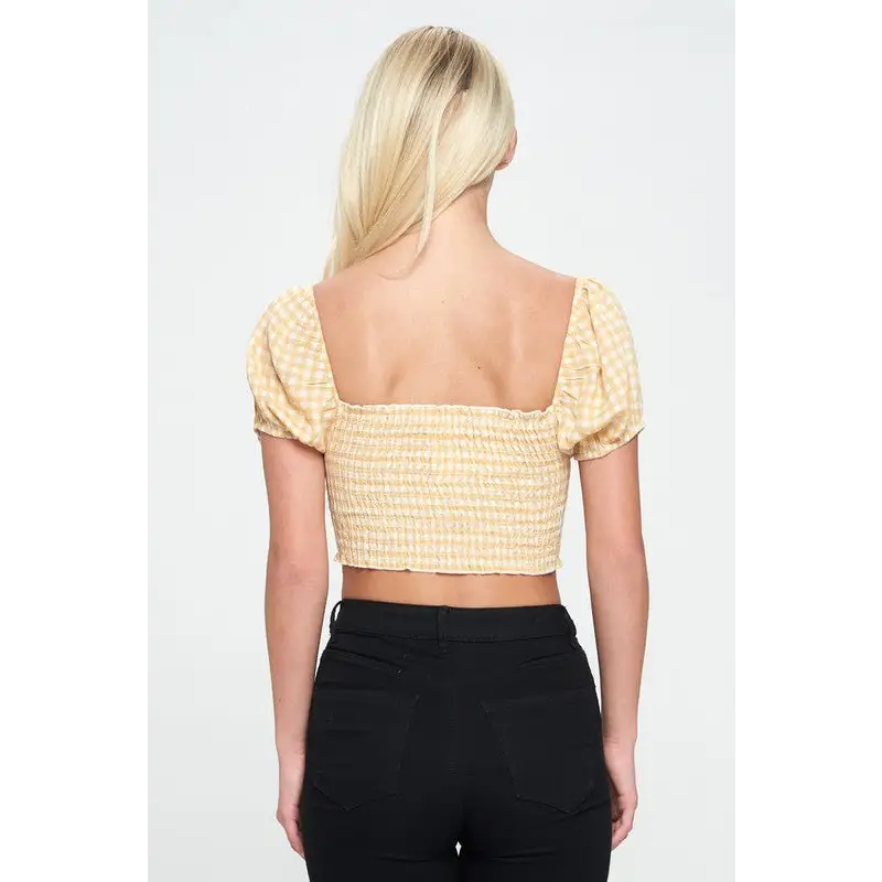 Cap sleeves smock crop top in gingham Top