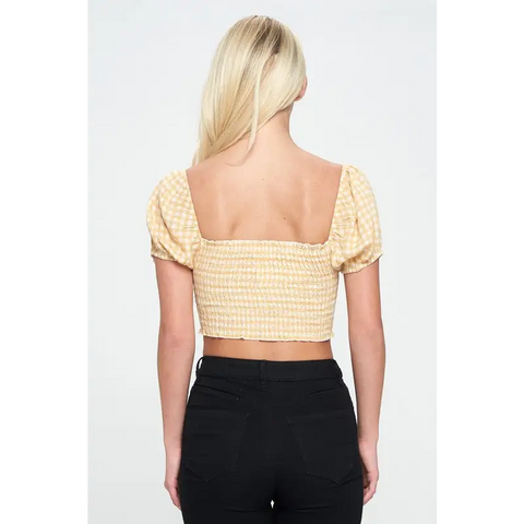 Cap sleeves smock crop top in gingham Top