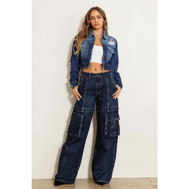 Cargo Wide Leg Jeans Dark Stone Jeans