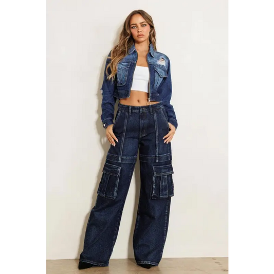 Cargo Wide Leg Jeans Dark Stone Jeans