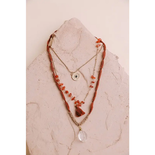 Carnelian & Crystal Drop Multi Layered Necklace Rust As Shown Necklace