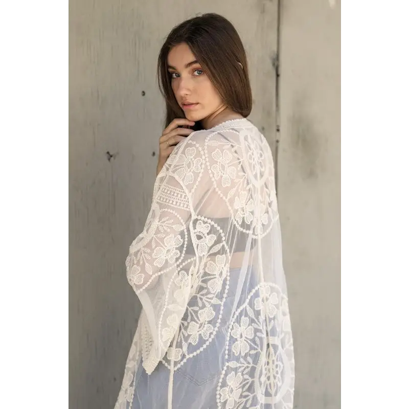 Contrast Mesh Cotton Lace Kimono Kimono Cardigan