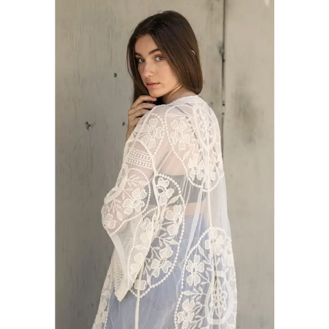 Contrast Mesh Cotton Lace Kimono Kimono Cardigan