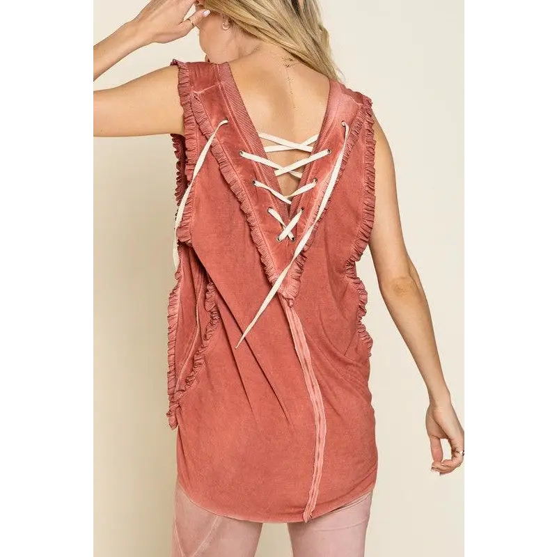 Criss-cross Lace-up Open Back Tank Top Top