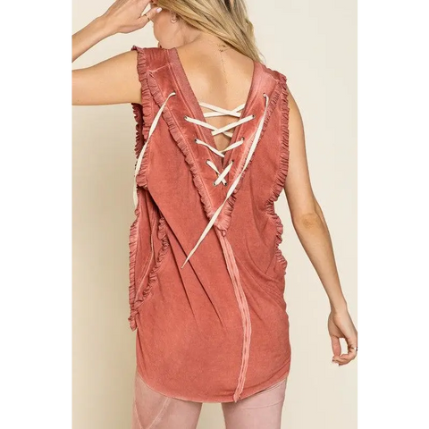 Criss-cross Lace-up Open Back Tank Top Top