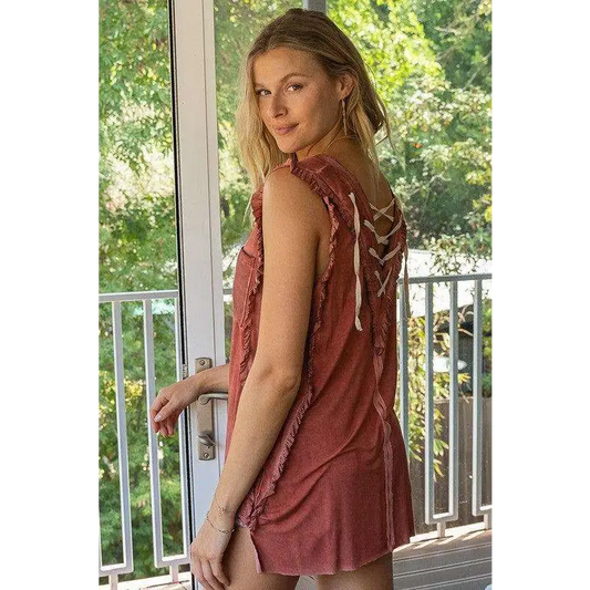 Criss-cross Lace-up Open Back Tank Top HEATHER GREY Top