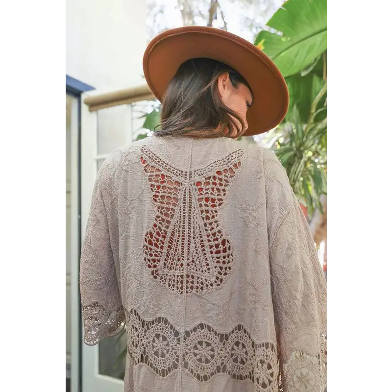 Crochet Open Patch Longline Kimono Kimono Cardigan