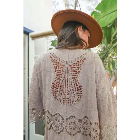 Crochet Open Patch Longline Kimono Kimono Cardigan