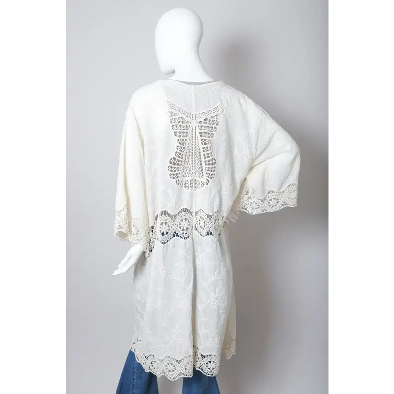 Crochet Open Patch Longline Kimono Kimono Cardigan