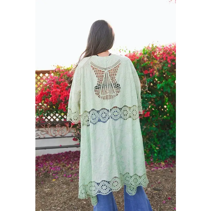 Crochet Open Patch Longline Kimono Kimono Cardigan