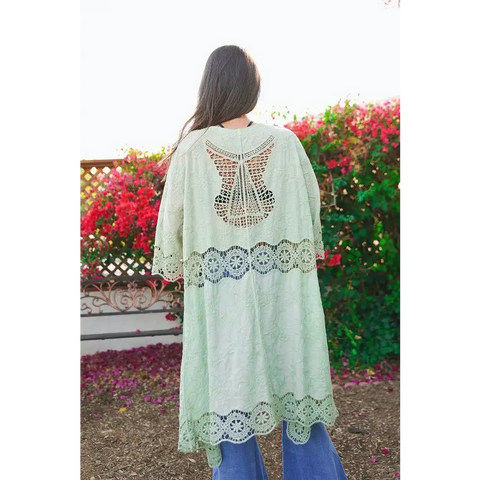 Crochet Open Patch Longline Kimono Kimono Cardigan