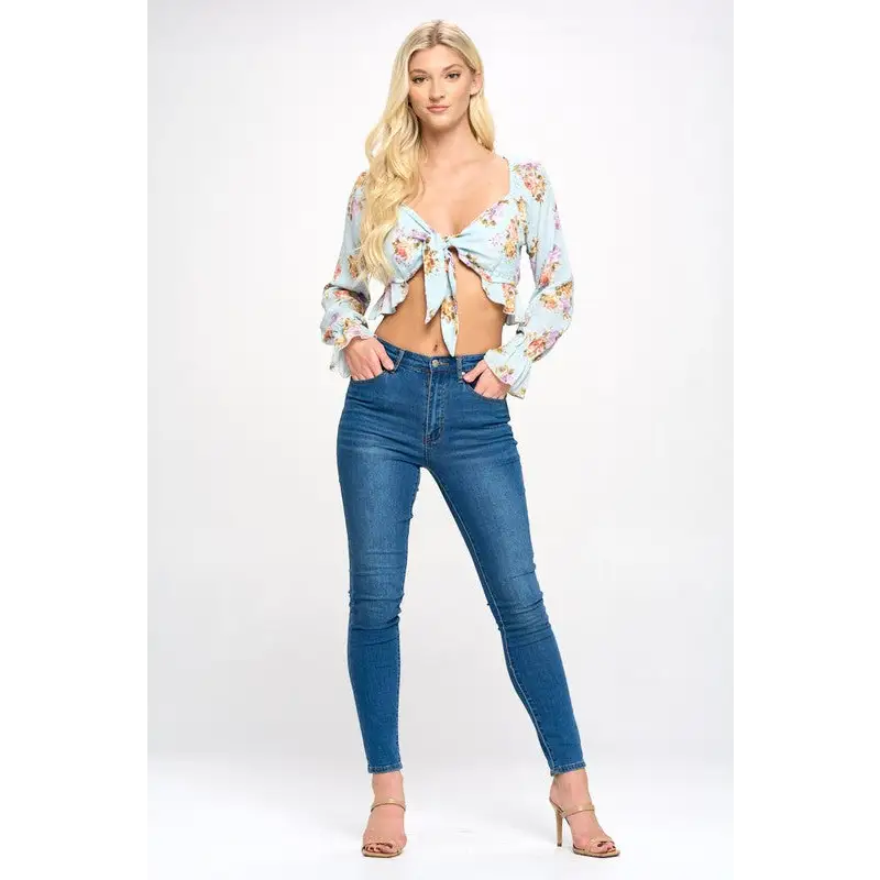 Crop blouse cardian top tie front long sleeve Top