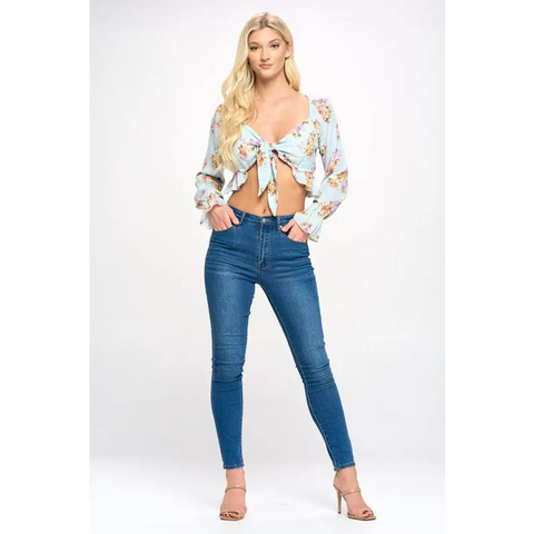 Crop blouse cardian top tie front long sleeve Top