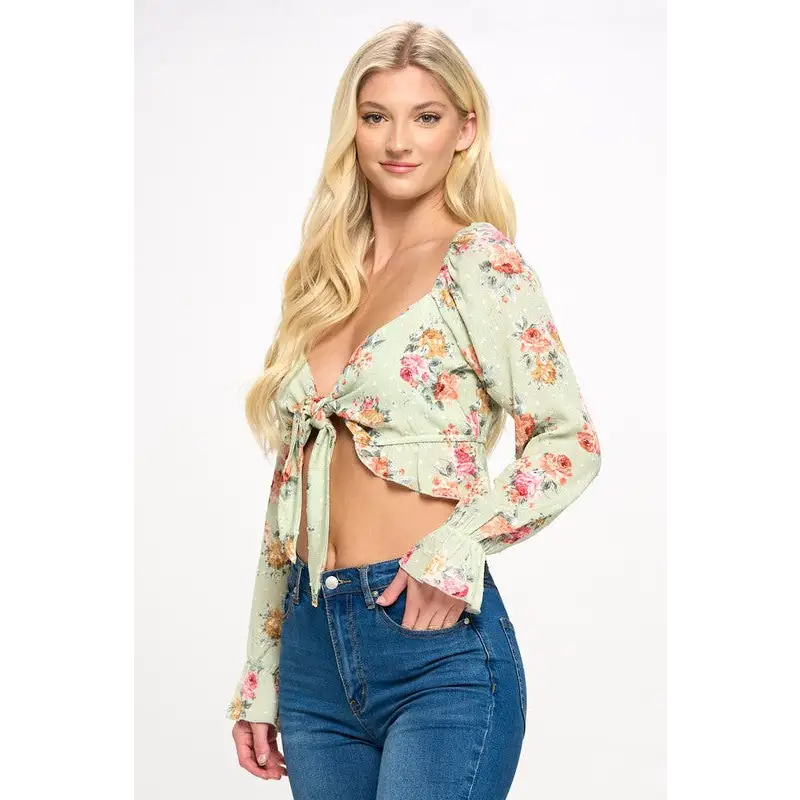 Crop blouse cardian top tie front long sleeve Top