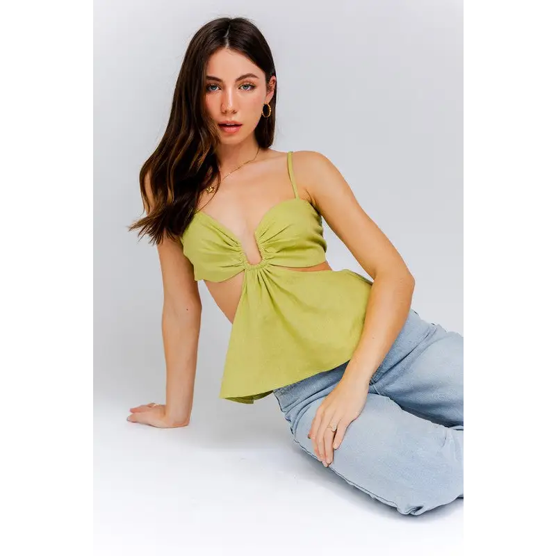 CUT OUT SPAGHETTI TOP LT GREEN Top