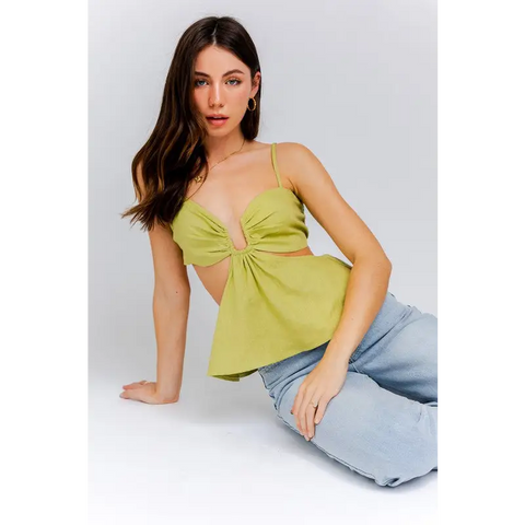 CUT OUT SPAGHETTI TOP LT GREEN Top