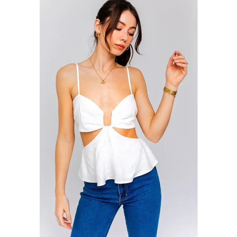 CUT OUT SPAGHETTI TOP WHITE Top