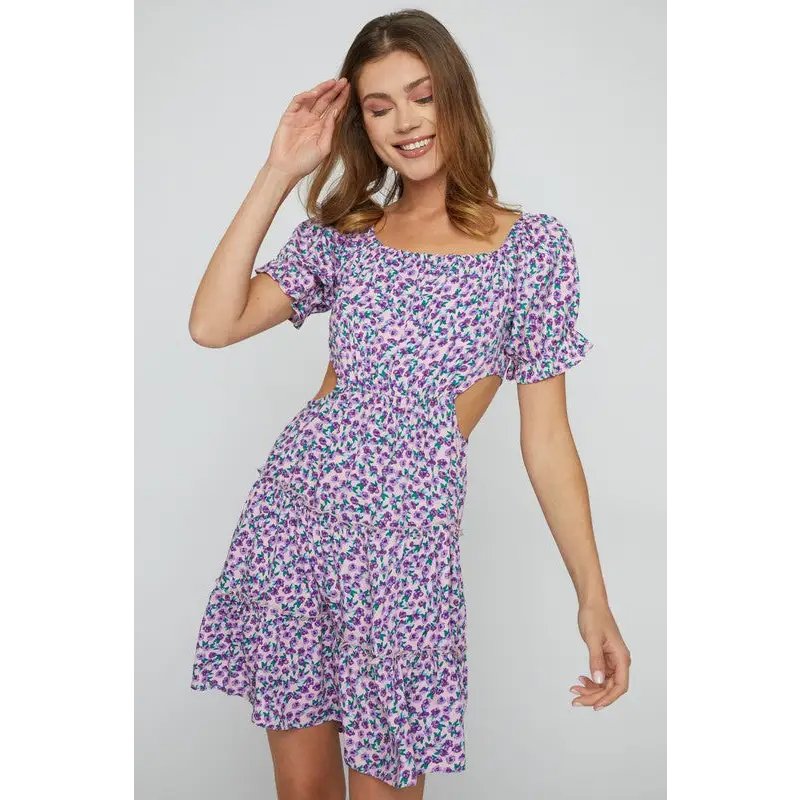 CUT OUT TIER DRESS Purple Dress