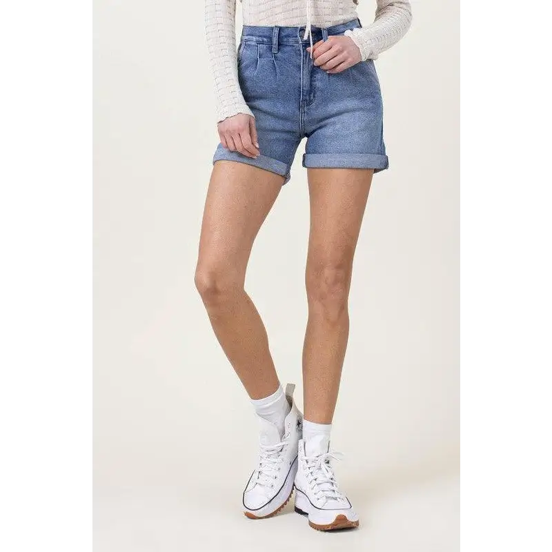 DENIM SHORTS W PIN TUCK DETAIL Shorts