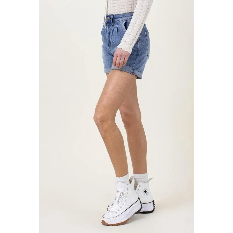 DENIM SHORTS W PIN TUCK DETAIL Shorts