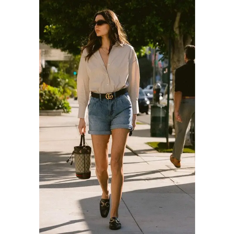 DENIM SHORTS W PIN TUCK DETAIL Shorts