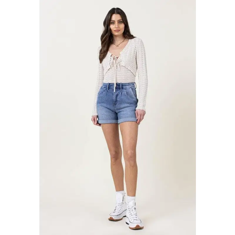 DENIM SHORTS W PIN TUCK DETAIL Shorts