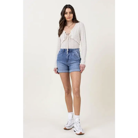 DENIM SHORTS W PIN TUCK DETAIL Shorts