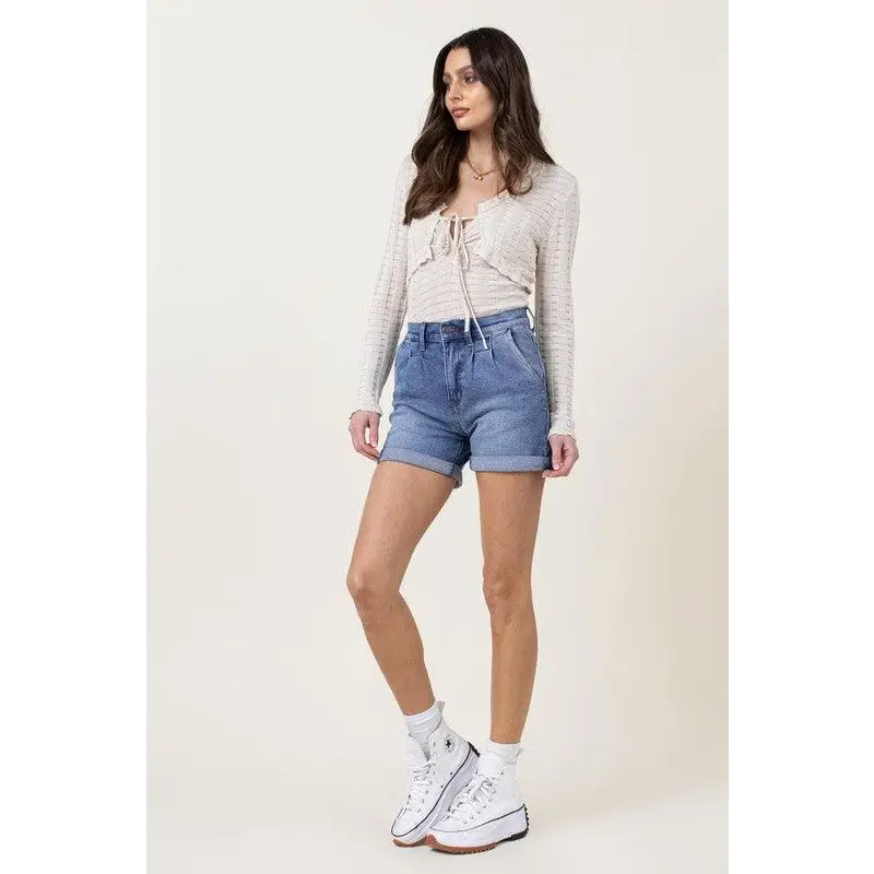 DENIM SHORTS W PIN TUCK DETAIL Shorts