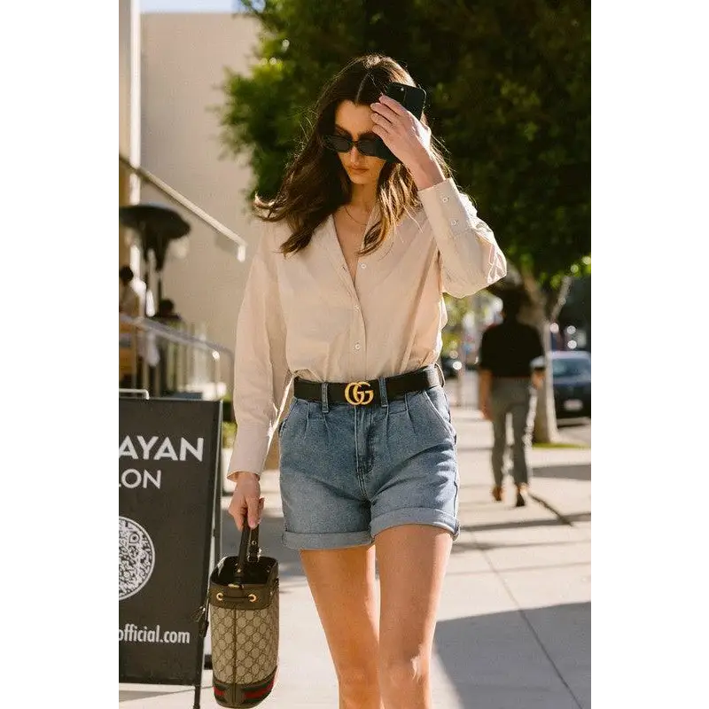 DENIM SHORTS W PIN TUCK DETAIL Medium Stone Shorts