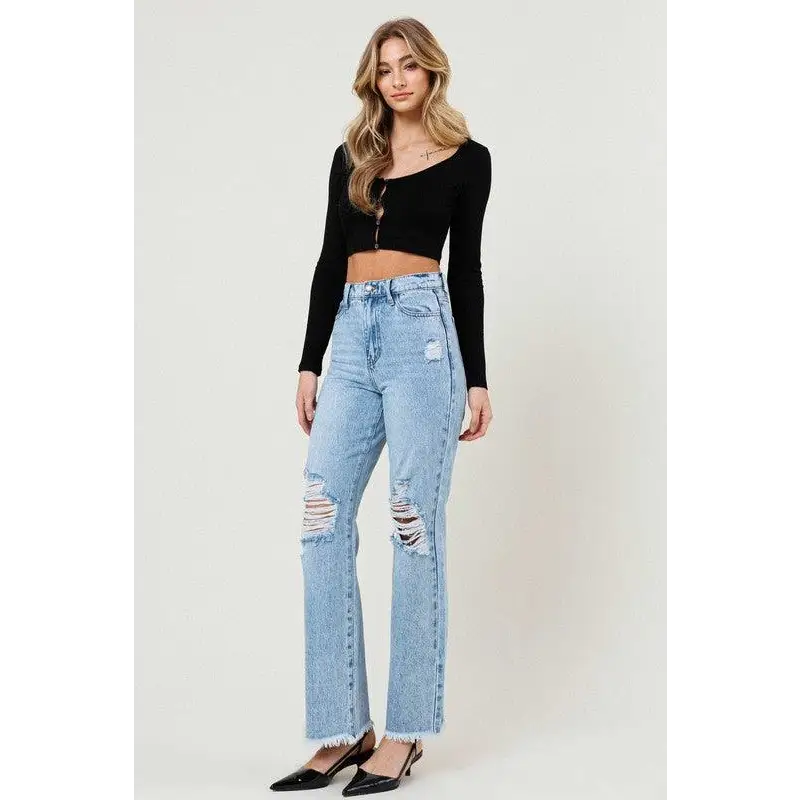 Distressed Wide Leg Jeans