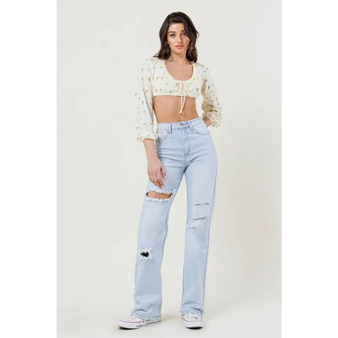 Distressed Wide Leg Jeans Light Stone Jeans