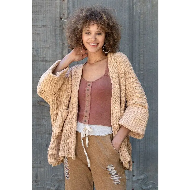 Edge to edge long sleeve with pockets cardigan GINKGO LEAF cardigan