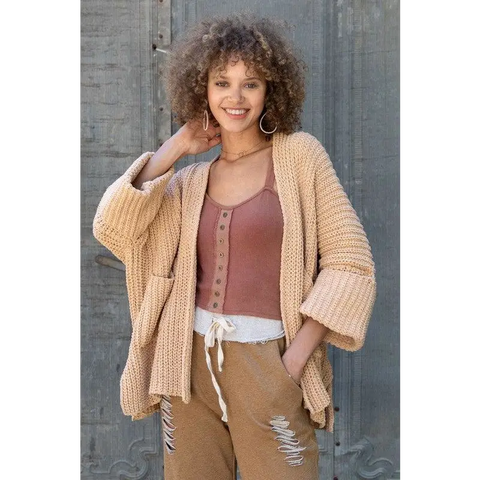 Edge to edge long sleeve with pockets cardigan GINKGO LEAF cardigan