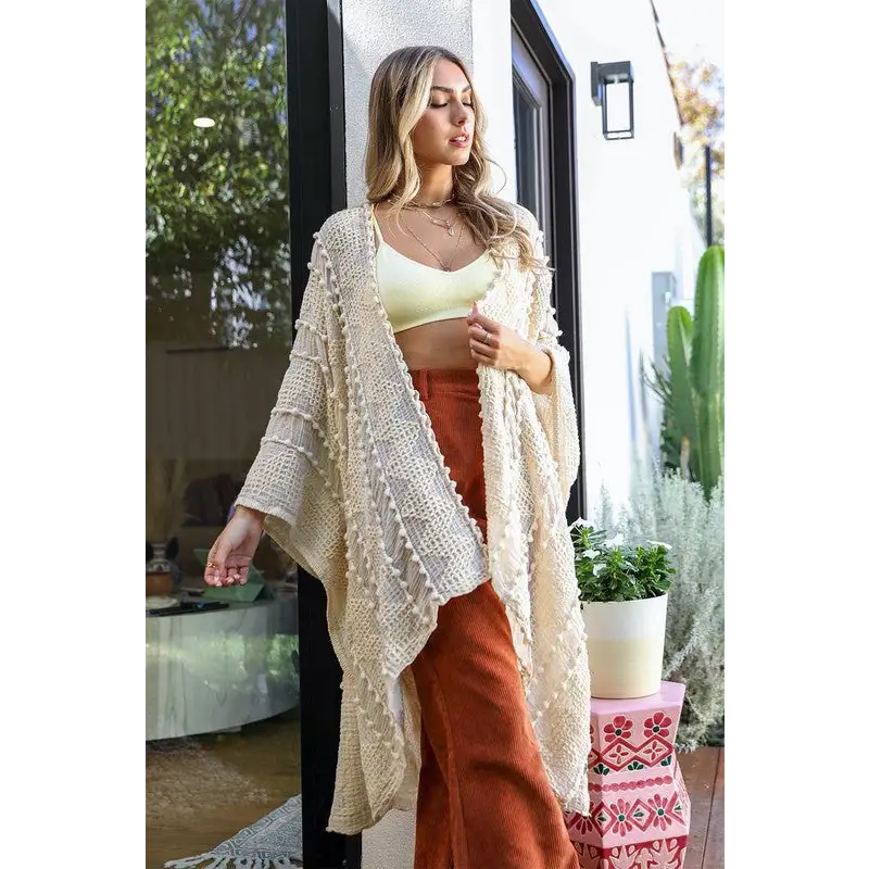 Embroidered Zig Zag Soft Kimono Kimono Cardigan