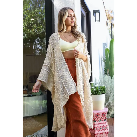 Embroidered Zig Zag Soft Kimono Kimono Cardigan