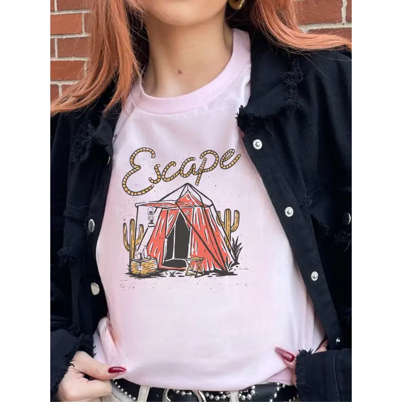 Escape Vintage Camping Boutique Tee Soft Pink Graphic Tee