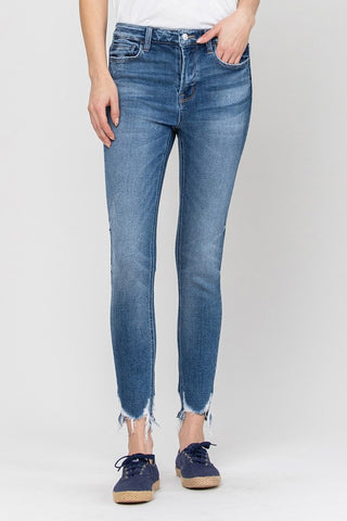 HIGH RISE ANKLE SKINNY HEM DETAILS Jeans