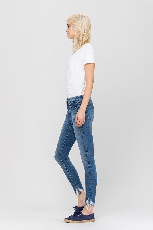 HIGH RISE ANKLE SKINNY HEM DETAILS Jeans