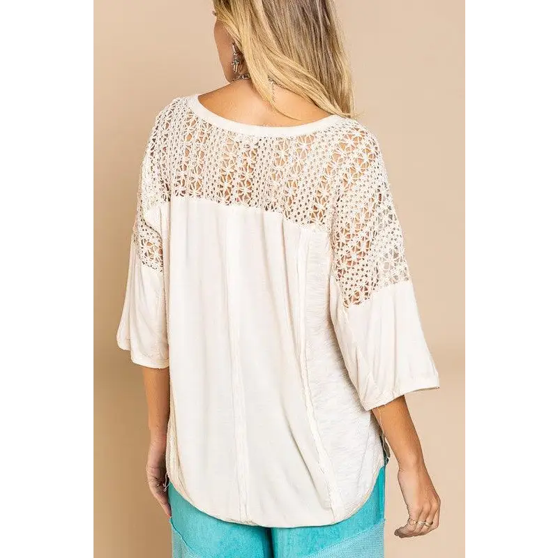 Feminine Boho Crochet Sleeve Top Top