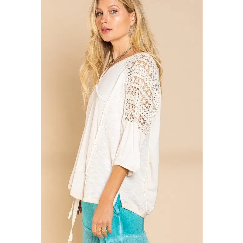 Feminine Boho Crochet Sleeve Top Top