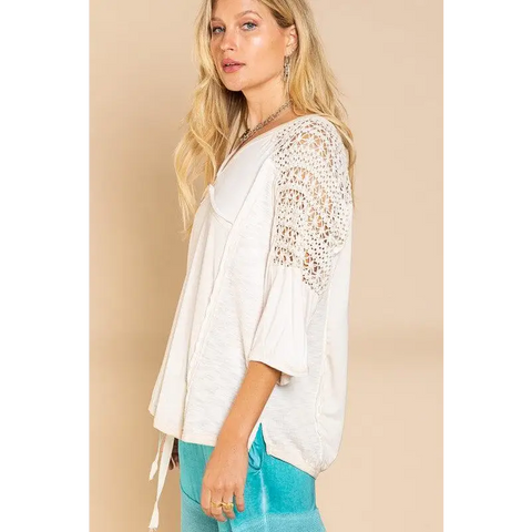 Feminine Boho Crochet Sleeve Top Top