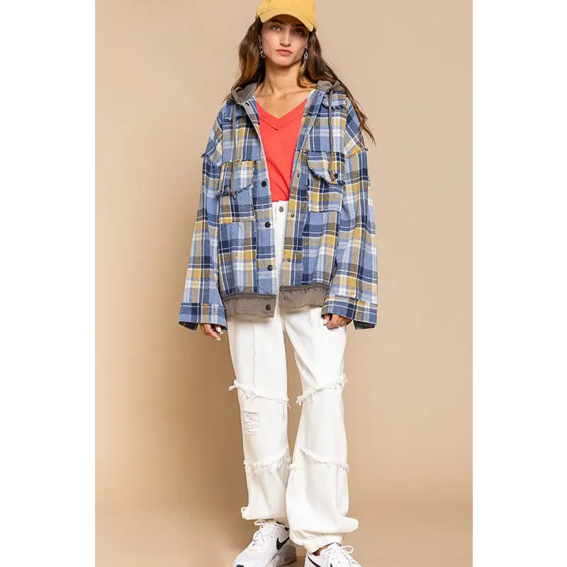 Flannel oversized jacket with hoody Jacket